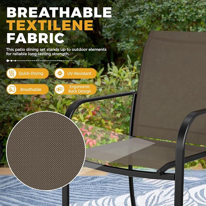 SUNCROWN 8 - Piece Outdoor Dining Set, Patio Furniture Set with 6 Textilene Dinning Chairs, 1 Rectangle Metal Table and 1 Brown 9Ft Patio Umbrella for Lawn Garden Backyard Deck, Brown