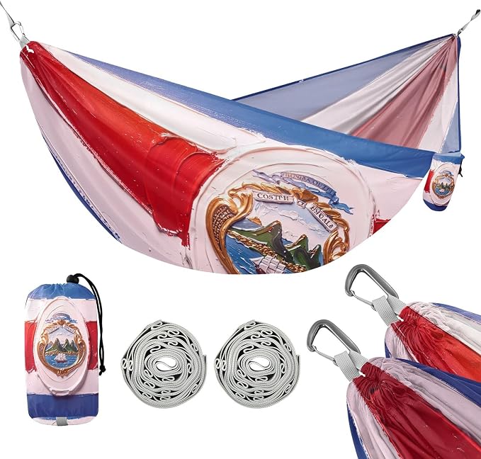 Costa Rica Flag Blue Red Outdoor Hammock with Hanging Rope Backyard Hammock for Outside Patio Garden