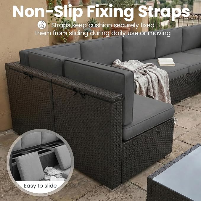 15 Pieces Patio Furniture Set with 44" Propane Gas Fire Pit Table, Outdoor Sectional Wicker Conversation Sofa Sets with Coffee Table