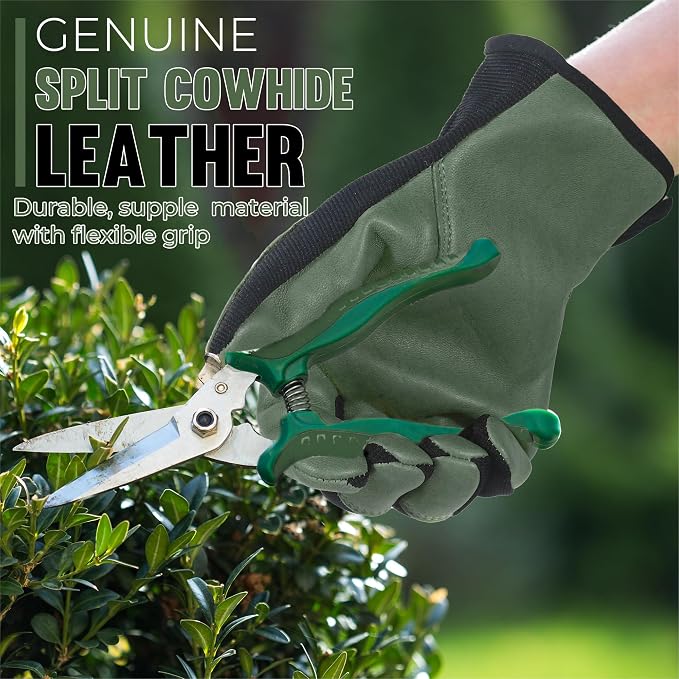 HANDLANDY Leather Gardening Gloves, Leather Work Gloves for Men Women | Durable Utility Men Women Garden Yard Working Glove, for Landscaping, Mechanic, Construction, Driving, Farming, Ranching