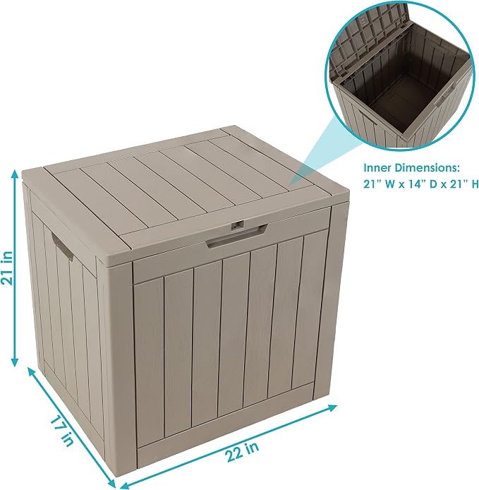 Sunnydaze Outdoor Deck Box - Lockable Package Delivery Box - Weather-Resistant Outdoor Storage Bin - 32-Gallon Faux Plank - Driftwood