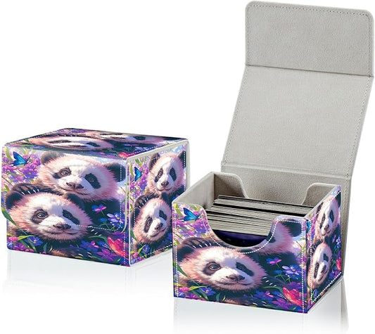 Card Deck Box for MTG, Cards Storage Box Fits 120+ Sleeved, Leather Small Size Strong Magnetic Closing Card Case for Board Games Magic TCG CCG Baseball Collection, Butterfly Panda