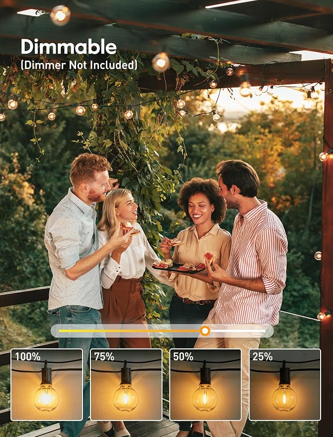 Brightown Outdoor String Lights, 109FT G40 LED IP65 Waterproof Patio Lights | 50 Shatterproof Edison Bulbs, Plug-In, Dimmable, Connectable, Outside Light for Backyard Porch Party Christmas Decorative