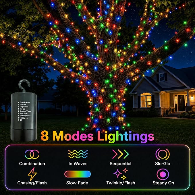 Battery String Lights 66Ft 200LED Remote Timer Decor | Indoor Outdoor Waterproof 8 Modes Memory Battery Operated Christmas Lights for Outside Party Garden Christmas Tree Décor