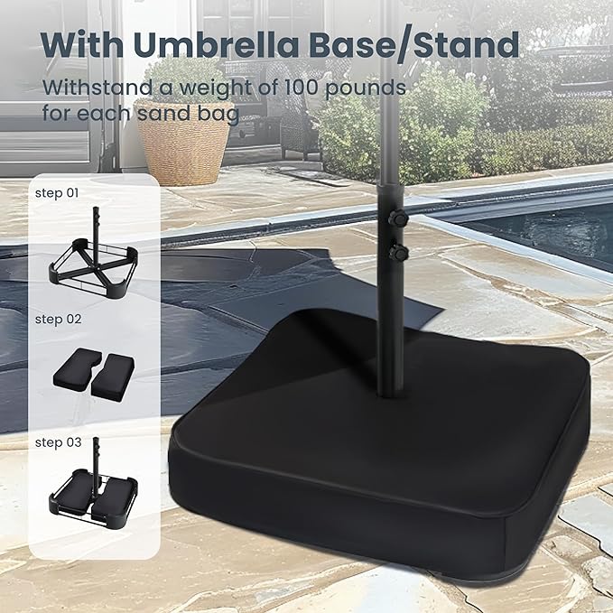 PHI VILLA 15ft Large Patio Umbrella with Solar Lights, Double-Sided Outdoor Market Rectangle Umbrellas with 36 LED Lights, Umbrella Base (Stand) Included, Tawny