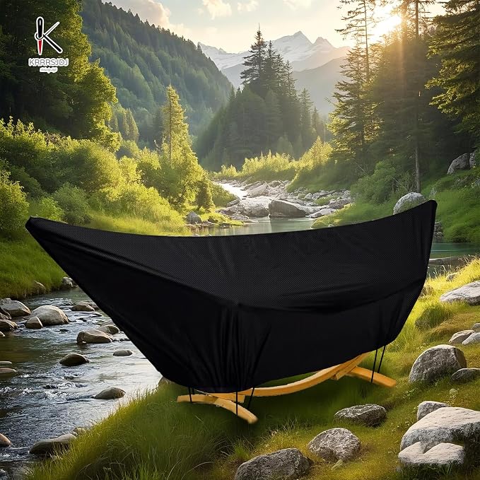 Outdoor Waterproof Hammock Cover for 15FT Hammock Stand,with Zip and Elastic Ropes,and It has Windproof Effect,420D Heavy Duty Oxford (Black,15foot)