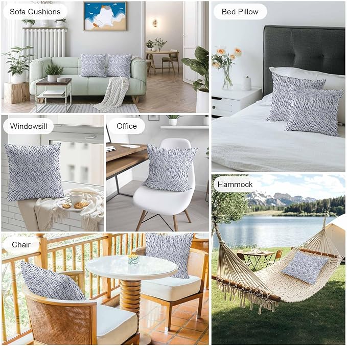 Blue Geometric Outdoor Pillow Covers 20x20 Inch Throw Pillow Covers Set of 2 Waterproof Decorative Pillow Cases Watercolor Chevron Abstract Cushion Covers for Patio Furniture Garden Couch Sofa