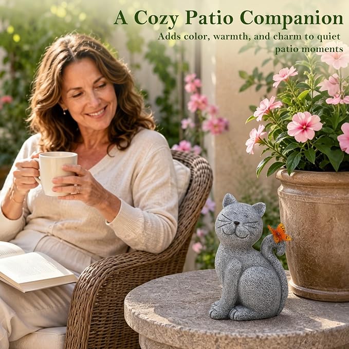 Nacome Cat Outdoor Statues for Garden: Outside Decor with Butterfly Clearance for Yard Art Lawn Ornaments Porch Patio Balcony Home House - Gifts for Mom Grandma Women