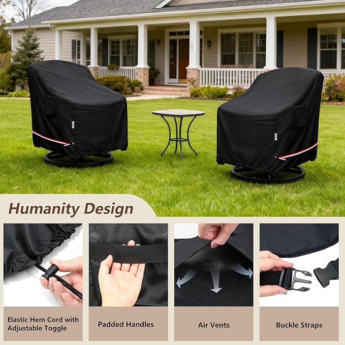 Patio Chair Covers for Outdoor Furniture Waterproof 2 Pack, Heavy Duty Waterproof Outdoor Swivel Chair Cover (33"W x35"D x36"H - Black)