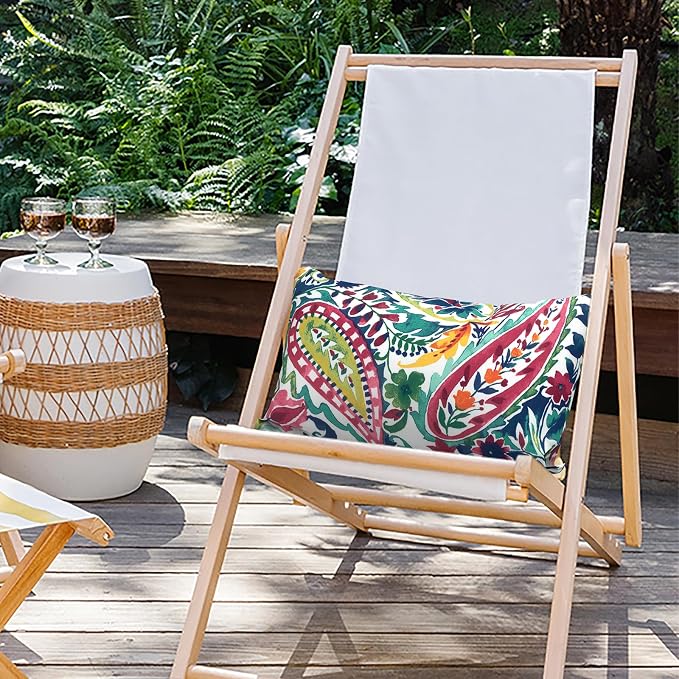 Outdoor Lumbar Pillow Covers 12”x20”, Rectangle Throw Pillow Covers for Patio Furniture, Decorative Lumbar Cushion Case for Garden Balcony Couch Office Chair, Pack of 2, Vigour Paisley