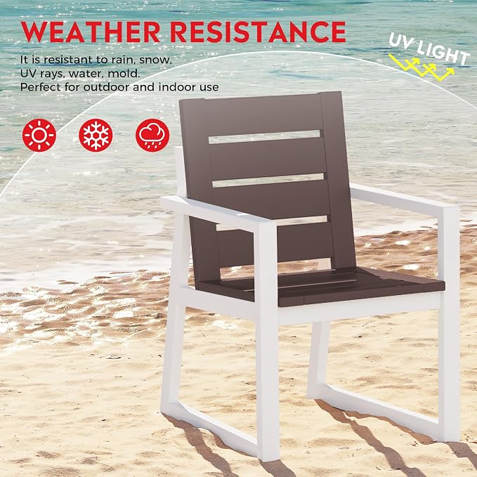 Costaelm Stinson HDPE Plastic Outdoor Patio Dining Arm Chair, Dark Brown