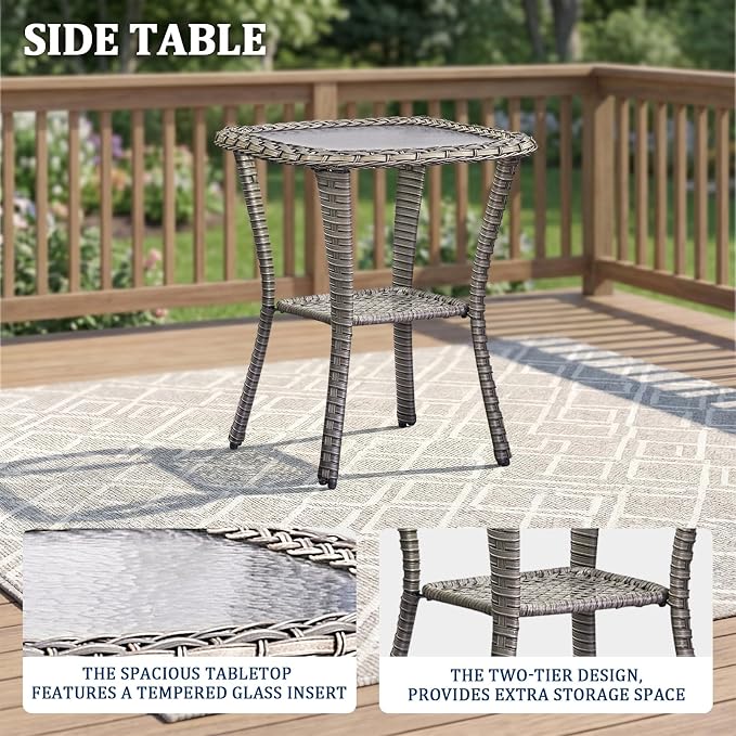 Luxury Swivel Rocker Chair Sofa Set with 6" Thick Cushions,12-Piece Wicker Patio Furniture Set with Ottoman,Outdoor Comfortable High Back Chair Patio Furniture Set - Gery | Gery
