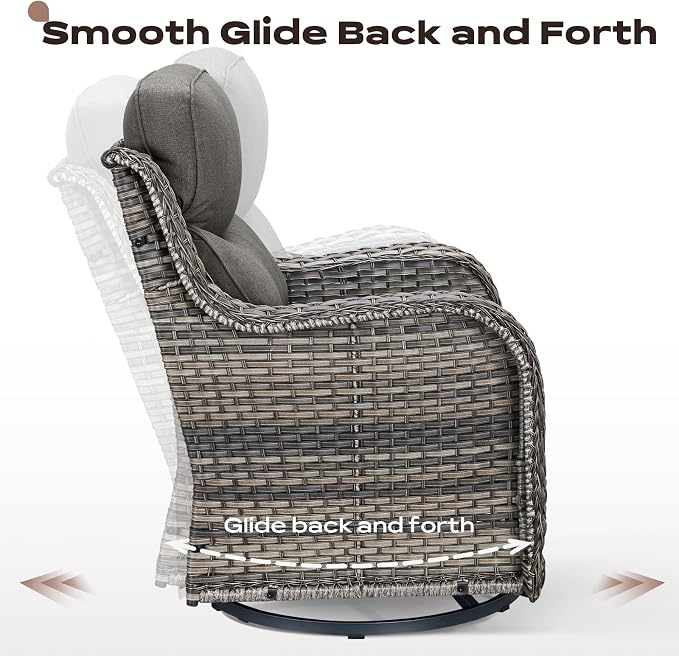Wicker Outdoor Patio Furniture Set - 6 Piece Patio Conversation Sets with Swivel Rocker Chairs, Ottomans, Sofa and Side Table, 6 inch Cushions, Waterproof Wicker, for Porch Deck Mixed Grey/Grey