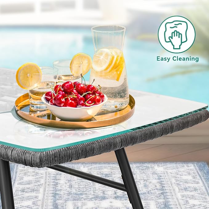 YITAHOME 4-Piece Patio Furniture Set, Wicker Outdoor Bistro Set, All Weather Rattan Patio Conversation Set with Soft Cushions and Glass Side Table for Backyard, Balcony, Deck - Navy Blue