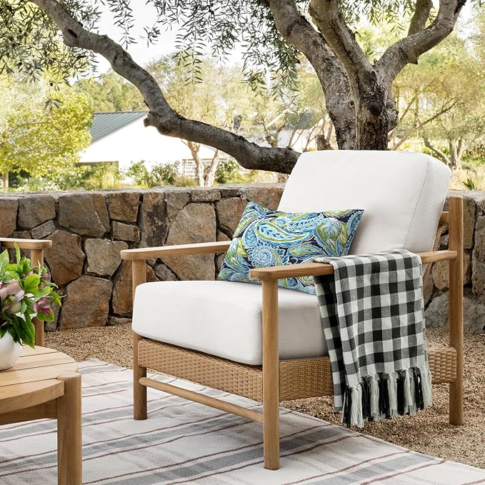 DYTXIII Pack of 2 Waterproof Outdoor Lumbar Pillow with Inserts, 12x20 in Rectangle Decorative Patio Throw Pillow for Home, Sofa,Bench and Patio Furniture, Paisley Lapis Green