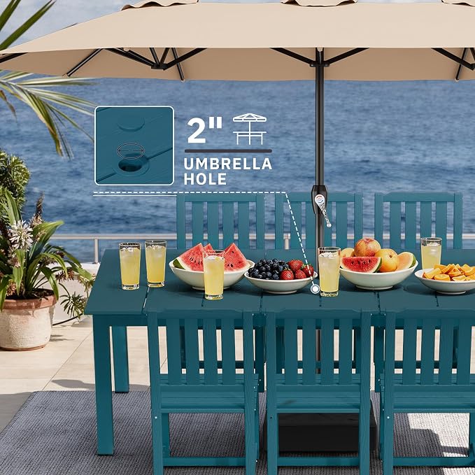 AreShark 5-Piece Outdoor Dining Set,HDPE Patio Table with 4 Armless Chairs,All-Weather Patio Furniture Set with Umbrella Hole,Low Maintenance Wood Grain Dining Set for Backyard,Garden,Poolside,White