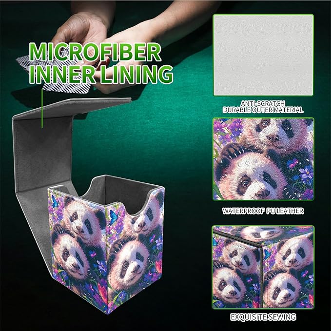 Butterfly Panda Card Deck Box for MTG, Personalized Card Storage Case Fits 120+ Sleeved Cards, Premium Leather TCG Box with Strong Magnetic Closure for Magic, CCG, PTCG, Baseball Cards