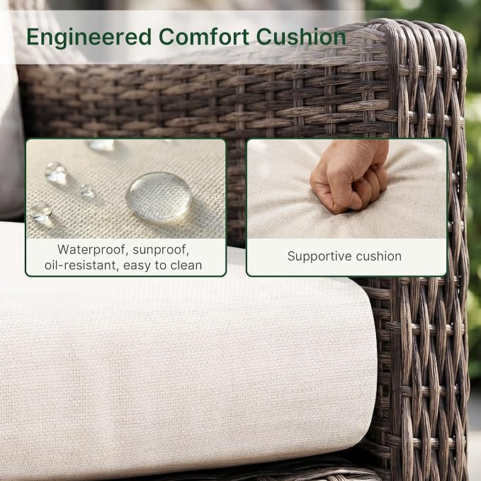 Outdoor Swivel Rocker Patio Chair with Premium Cushion, High Back Wicker Patio Swing Glider for Deck, Porch, Patio and Poolside (Beige, 1 Pcs - Swivel Glider)