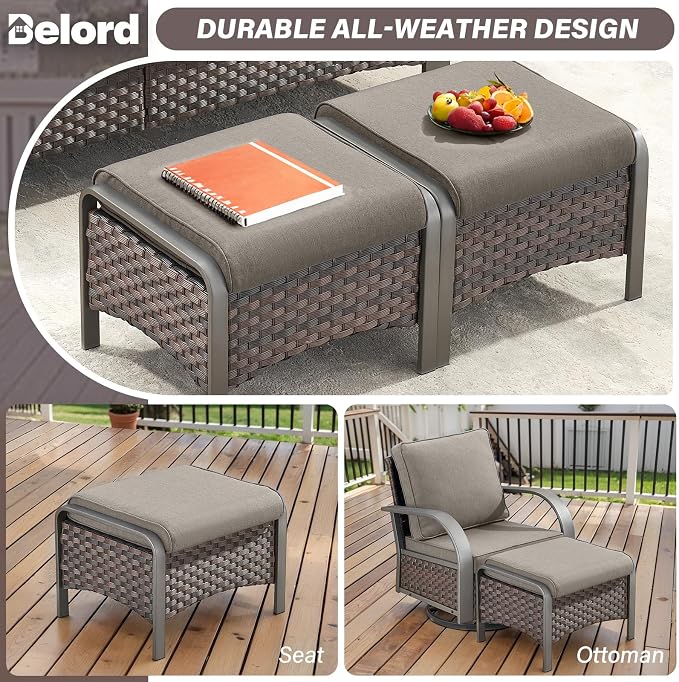 Belord 6 Pieces Patio Furniture Set with Fire Pit Table - 50000 BTU Propane Fire Pit, 2 Single Leisure Chairs, High Back Wicker Rattan Couch, Outdoor Conversation Set for Casual Gathering