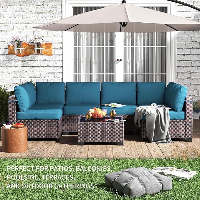 Garvee Patio Furniture Set, 7-Piece Outdoor Couches for Patio, Wicker Sectional Sofa with Coffee Table & Cushions