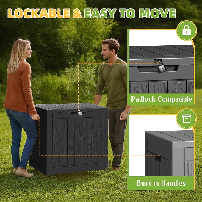 Resin Deck Box Outdoor Storage Box Waterproof for Patio Furniture,Outdoor Cushions,Garden Tools and Pool Supplies (Black, 35 Gallon)