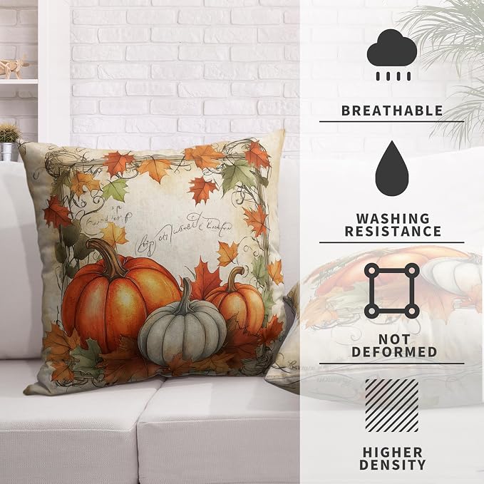 Fall Pillow Covers 20x20 Set of 2 Maple Leaves Pumpkin Pillow Covers Autumn Harvest Pillowcase Thanksgiving Vintage Cushion Case for Home Decor Couch Sofa
