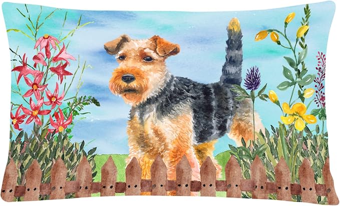 Caroline's Treasures CK1262PW1216 Welsh Terrier Spring Canvas Fabric Decorative Pillow Machine Washable, Indoor Outdoor Decorative Pillow for Couch, Bed or Patio, 12HX16W