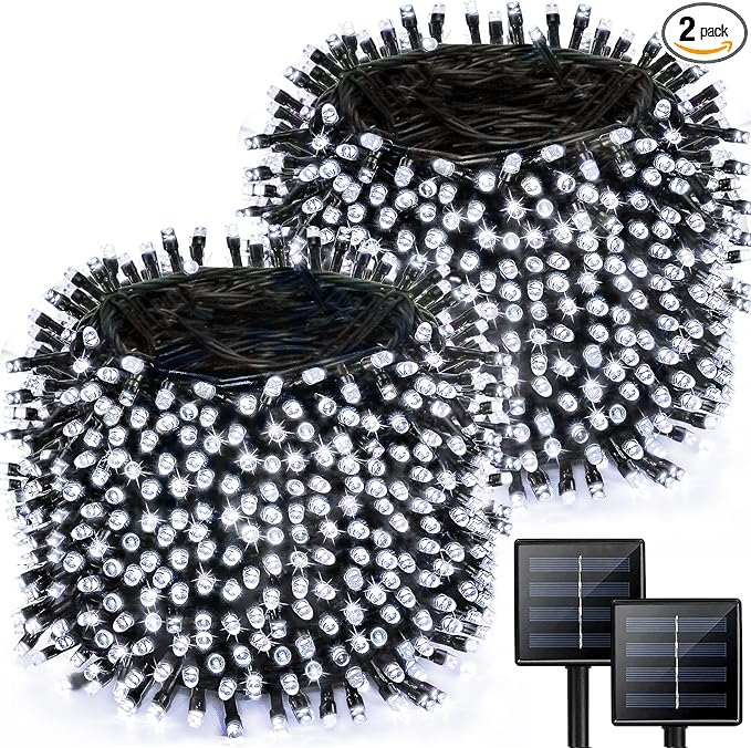 Solar String Lights Outdoor 2 Pack 170FT 480 LED Christmas Light Cool White | 8 Modes, Auto On/Off, Memory Function, Waterproof Solar Twinkle Lights for Outside Xmas Tree Balcony Porch Christmas Decor