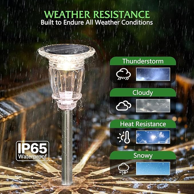 Solar Pathway Lights Outdoor 4 Pack, 10 Modes RGB Color Changing & White Solar Garden Lights, 17.5" IP65 Waterproof Glass Stainless Steel Solar Powered Landscape Lights for Yard Walkway Driveway Patio