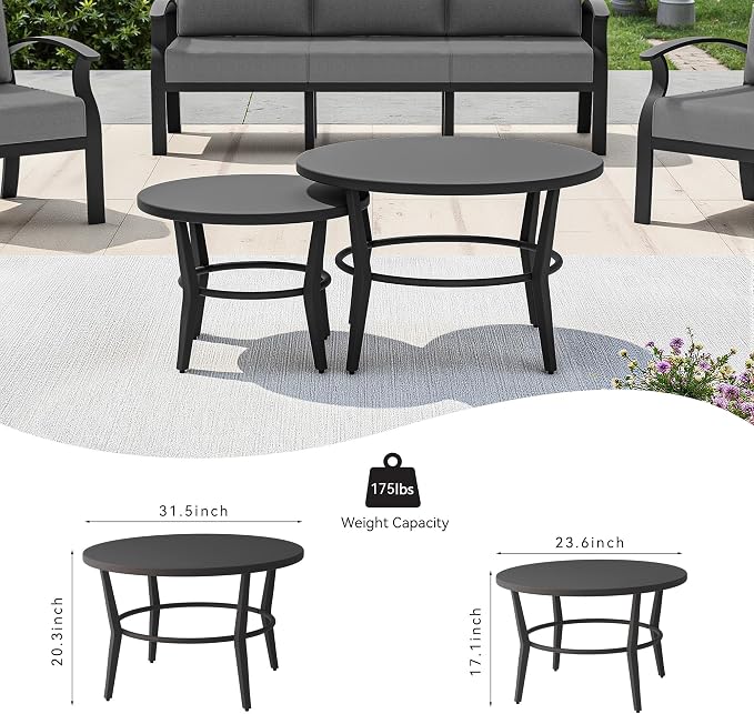 Kullavik Aluminum Patio Furniture Set,4 Piece Modern Metal Outdoor Patio Furniture w/5.1'' Thick Cushion and Round Coffee Table,Patio Conversation Sets for Porch,Deck,Grey