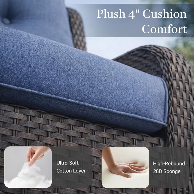 Wicker Patio Furniture Set- 4 Pieces Swivel Patio Chairs,PE Rattan Outdoor Rocking Chairs Porch Furniture for Garden Deck