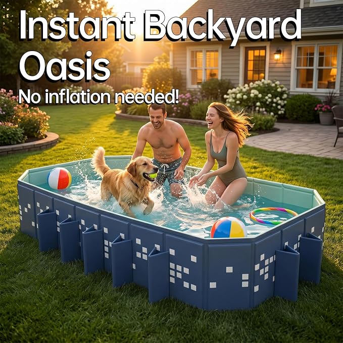 Foldable Swimming Pool, 122"x65"x19.7" Large Non-Inflatable Collapsible Pool for Kids & Adults, Thickened Hard Plastic Portable Backyard Pool, Mosaic Pattern Oversized Outdoor Kiddie Pool