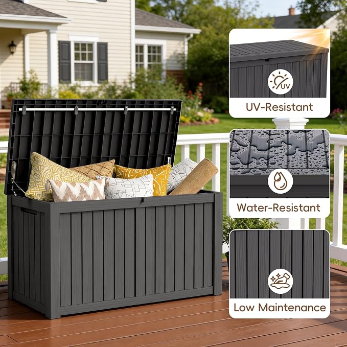 LubanNese Outdoor Storage Box, Waterproof Deck Box, Outdoor Patio Storage Bin, Weatherproof (Black, 180 Gallon)