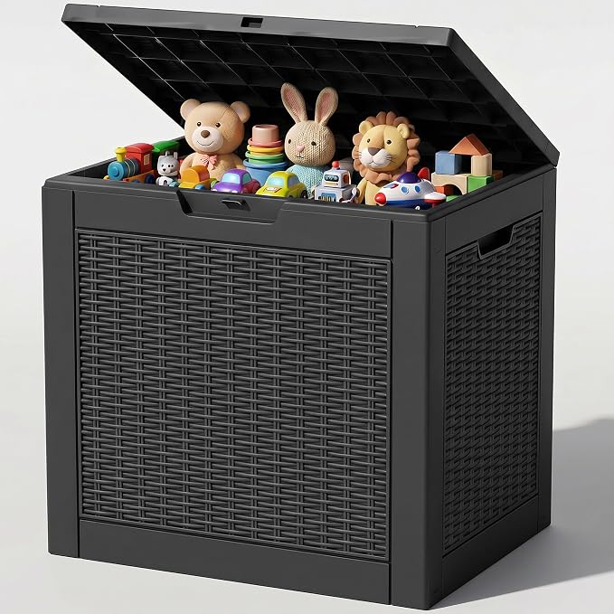 Outdoor Storage Box,38 Gallon Resin Deck Box,Waterproof & UV Resistant Lockable Package Delivery Bin,Toy Cabinet for Indoor & Outdoor