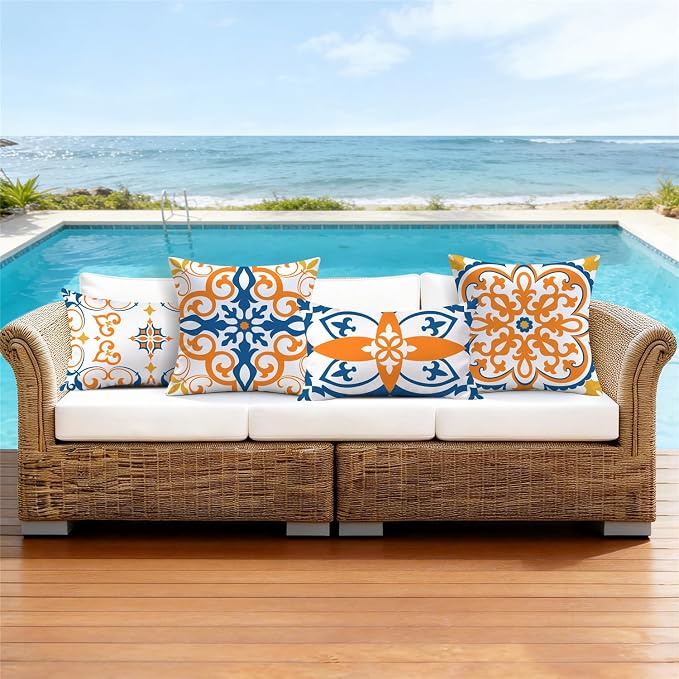 NIGHTWISH Outdoor Waterproof Pillow Covers 12x20 Set of 4 Yellow Boho Decorative Outdoor Throw Pillows Floral Cushion Cases for Patio Furniture Bench Couch Sunbrella