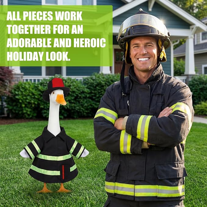 Porch Goose Outfit for 23‘' Porch Goose Geese Statue Halloween Clothes Costume Yard Patio Lawn Garden Decor(Firefighter)