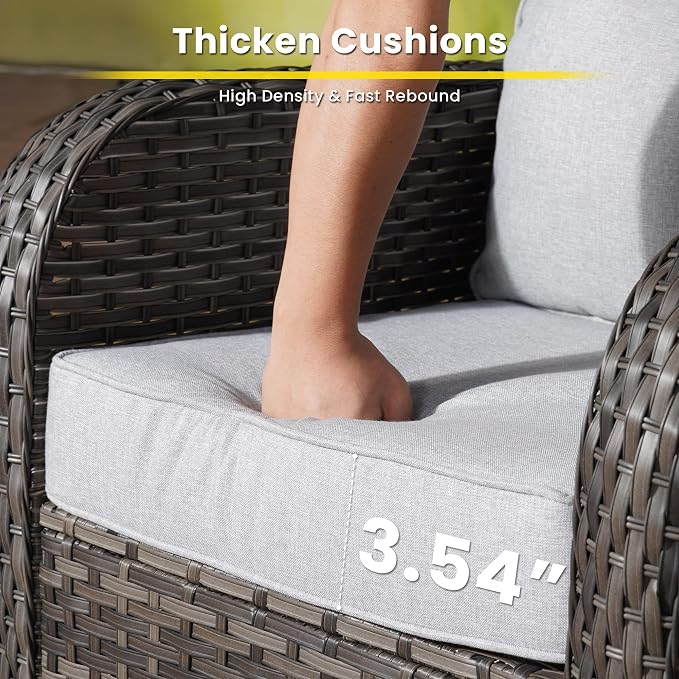 3 Pieces Patio Furniture Set, Outdoor Swivel Rocker Patio Chairs with Coffee Table, All Weather Thickened Cushion Patio Conversation Set for Porch Balcony Deck Poolside Garden Sunroom, Grey