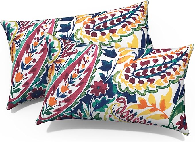 Pack of 2 Outdoor Lumbar Pillow Covers, All Weather Cushion Pillow Cases 12x20 Inch, Pillowcase for Patio Couch Decoration, Vigour Paisley
