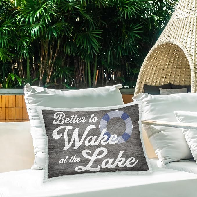 Stupell Industries | Rustic Wake at Lake, 14 x 20 | Outdoor Pillow, Made in USA - By Lil' Rue