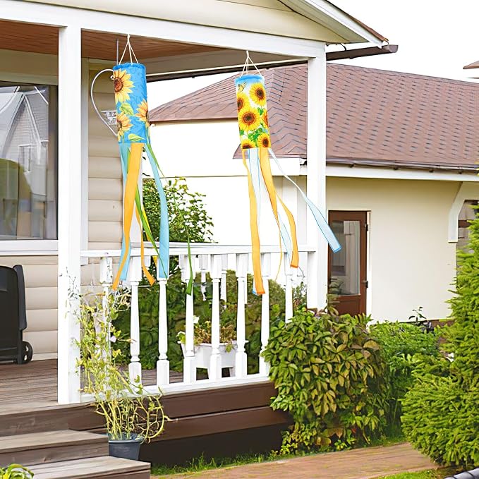 NOVWANG 2 Pieces Sunflower Windsock, 40 Inch Wind Socks for Outside Sunflower Wind Sock Summer Windsock for Home Garden Yard Balcony Decoration