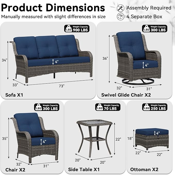 8 Piece Outdoor Wicker Patio Furniture Set, Patio Chairs Set with Thickened Olefin Cushions, High Back and Deep Seating, Hand-Woven PE Rattan, Ottoman for Porch, Deck