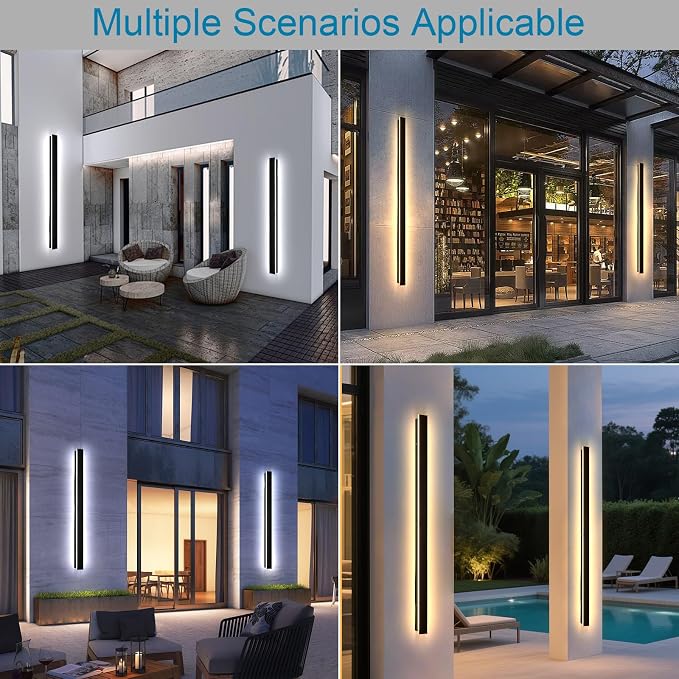 71inch Modern Outdoor Wall Light, IP65 Waterproof Front Door Lights Black Outdoor Wall Sconce, 2700k-6500k Dimmable Exterior Lighting Fixtures Wall Mount, LED Linear Outside Lights for House