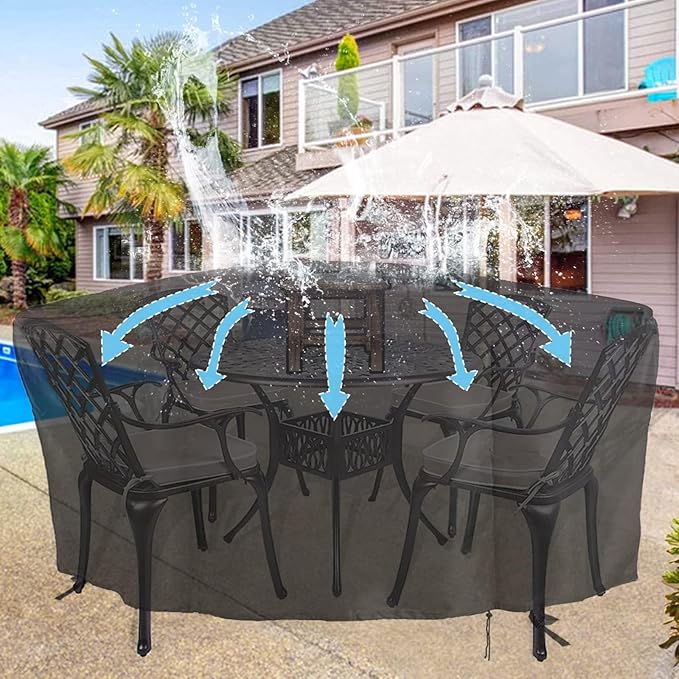 POMER Patio Furniture Set Cover,116Inch Tall High Table Cover for Round Furniture Set,Table Covers for Round Furniture Set-116D x 42H Inches