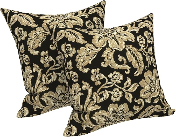 LVTXIII 2 Pack Outdoor Pillows 18x18 Inch, Square Throw Pillows with Inserts, Decorative Water-Repellent Pillow Cushions for Patio Furniture and Garden Sofa, Jacobean Black