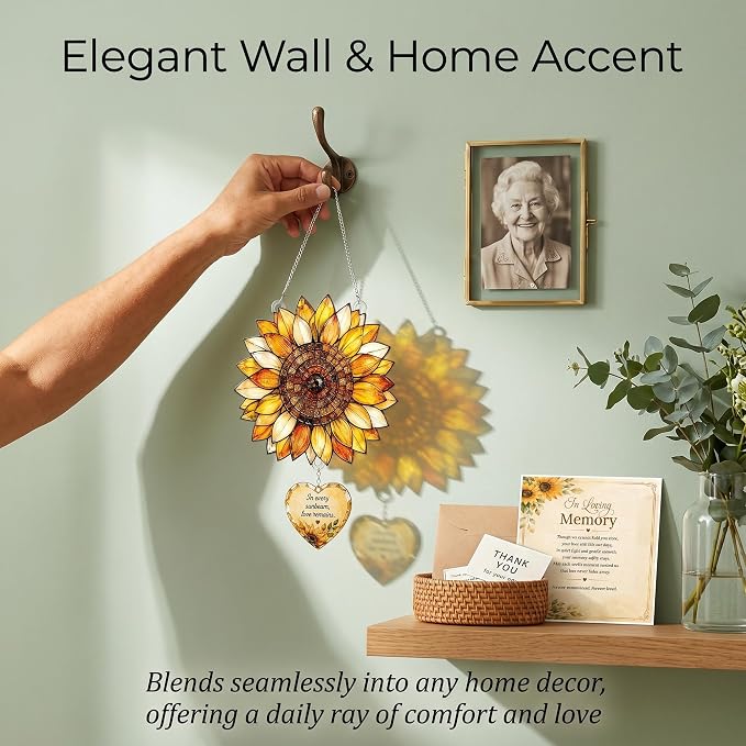 Sunflower Decor 4 inch Memorial Suncatcher for Loss of Loved One, Bereavement Gifts, Sympathy Gifts, in Memory of Loved One Gifts, Remembrance Gift for Loss, Memorial Keepsakes