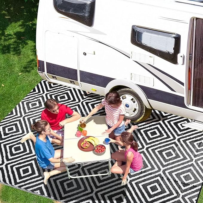 Outdoor Rug 5x8 Waterproof Reversible Patio Rug, Foldable Plastic Straw Outdoor Carpet, Lightweight Portable Camping Mat, Outside Area Rug for RV, Deck, Backyard, Picnic, Beach, Balcony