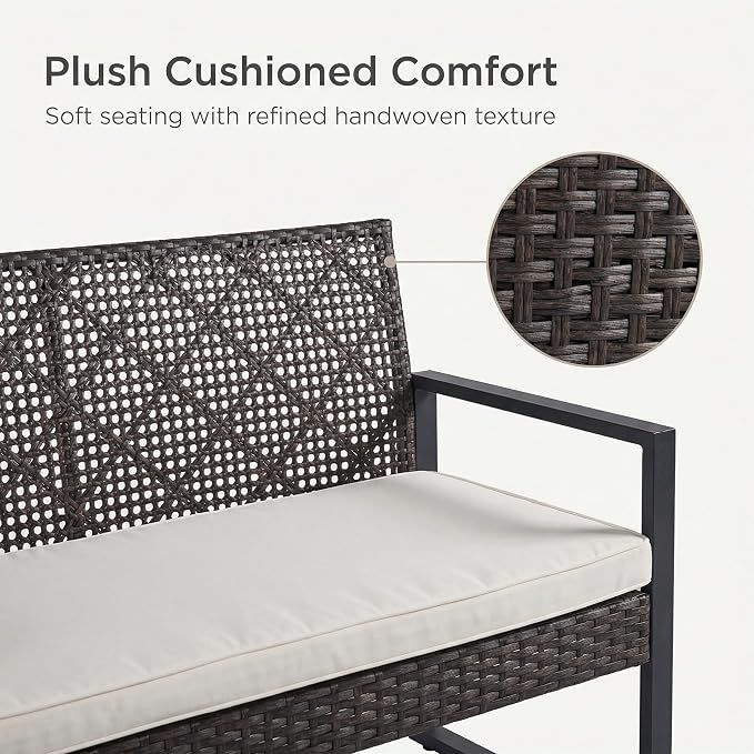 OVENTA Outdoor Patio Furniture Set, 4 Piece Rattan Chairs with Coffe Table for Backyard, Balcony, Deck, Front Porch, Patio Conversation Seating Sets for Outside, Juego Muebles de Exterior(Brown)