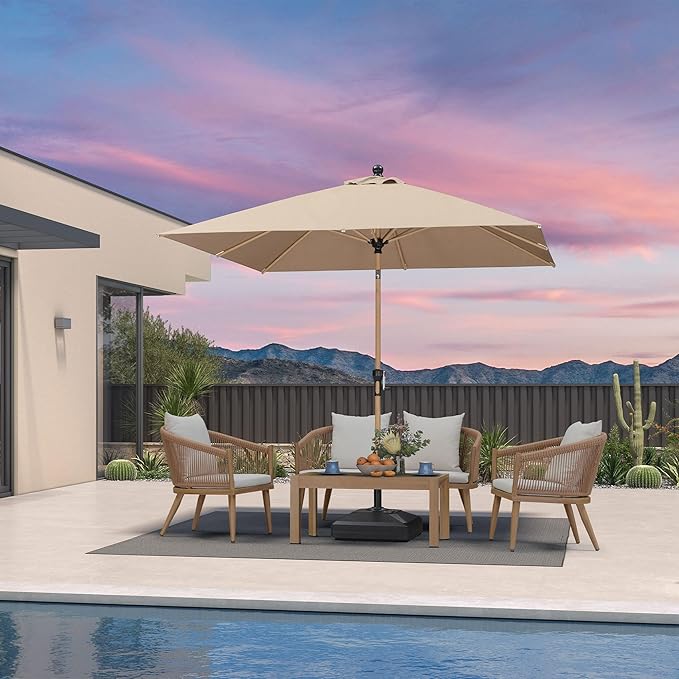 PURPLE LEAF 8' x 8' Square Patio Umbrella Market Umbrella Aluminum Outdoor Table Umbrella with Push Button Tilt & 8 Sturdy Ribs and Crank Square Outdoor Umbrellas for Pool Backyard Deck, Taupe