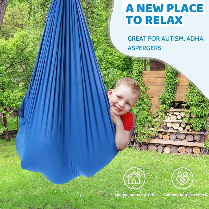 TOPARCHERY Indoor Sensory Swing for More Special Needs, Cuddle Hammock for Sensory Integration Snuggle Swing Hammocks (Blue)