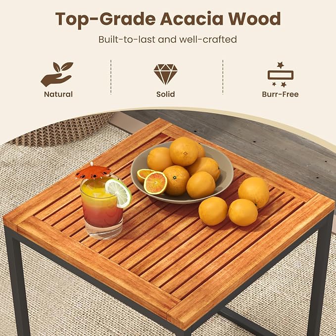 HAPPYGRILL 5 Pieces Patio Conversation Set Acacia Wood Outdoor Furniture Set with Chairs, Ottomans & Coffee Table, Soft Seat & Back Cushions, Patio Wood Chair Set for Backyard Poolside Garden